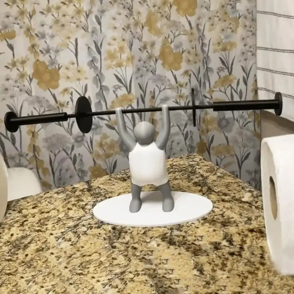 Funny Weightlifter Toilet Roll Holder Space Saving Plastic 3D Printed Toilet Paper Rack Fitness Themed