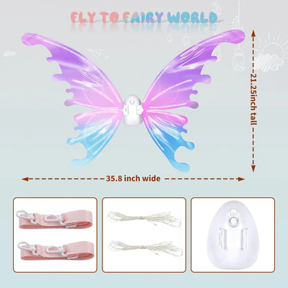 DIY Electric Fairy Wings for Girls, Light Up Moving Butterfly Wings with LED Lights and Music, Halloween，Christmas Gift