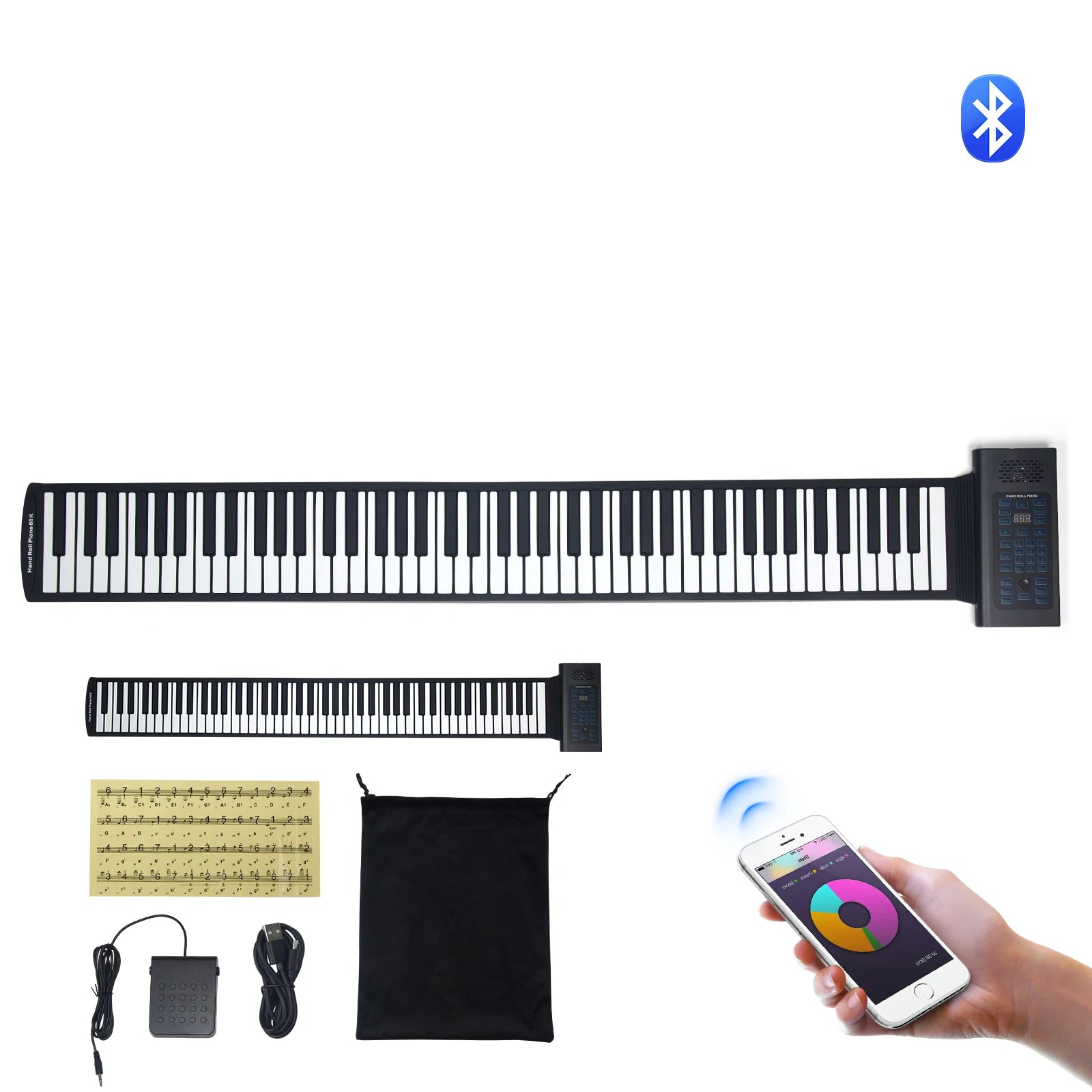 SucceBuy 88 Keys Roll Up Piano 128 Rhythms & Tones Portable Electric Digital Hand Roll Piano for Beginners, Rechargeable Battery