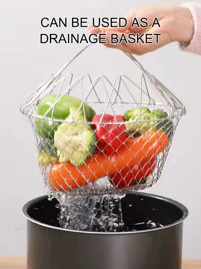 1PC/3PCS Stainless Steel Foldable Multifunctional Fryer Basket French Fry Strainer Kitchen Appliance Is Durable