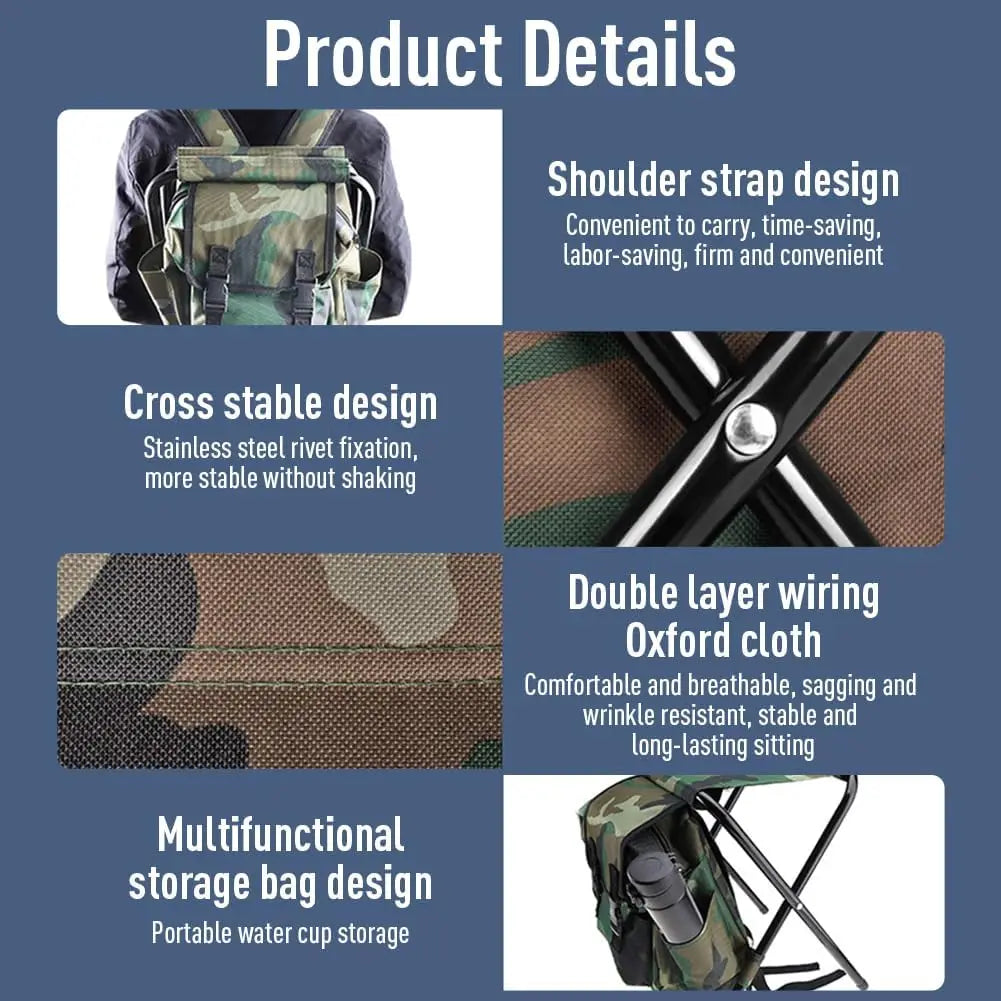 Folding Camping Stool, 2 in 1 Portable Backpack Cooler for Hunting Fishing Hiking, Folding Camping Chair Outdoor Fishing Hunting
