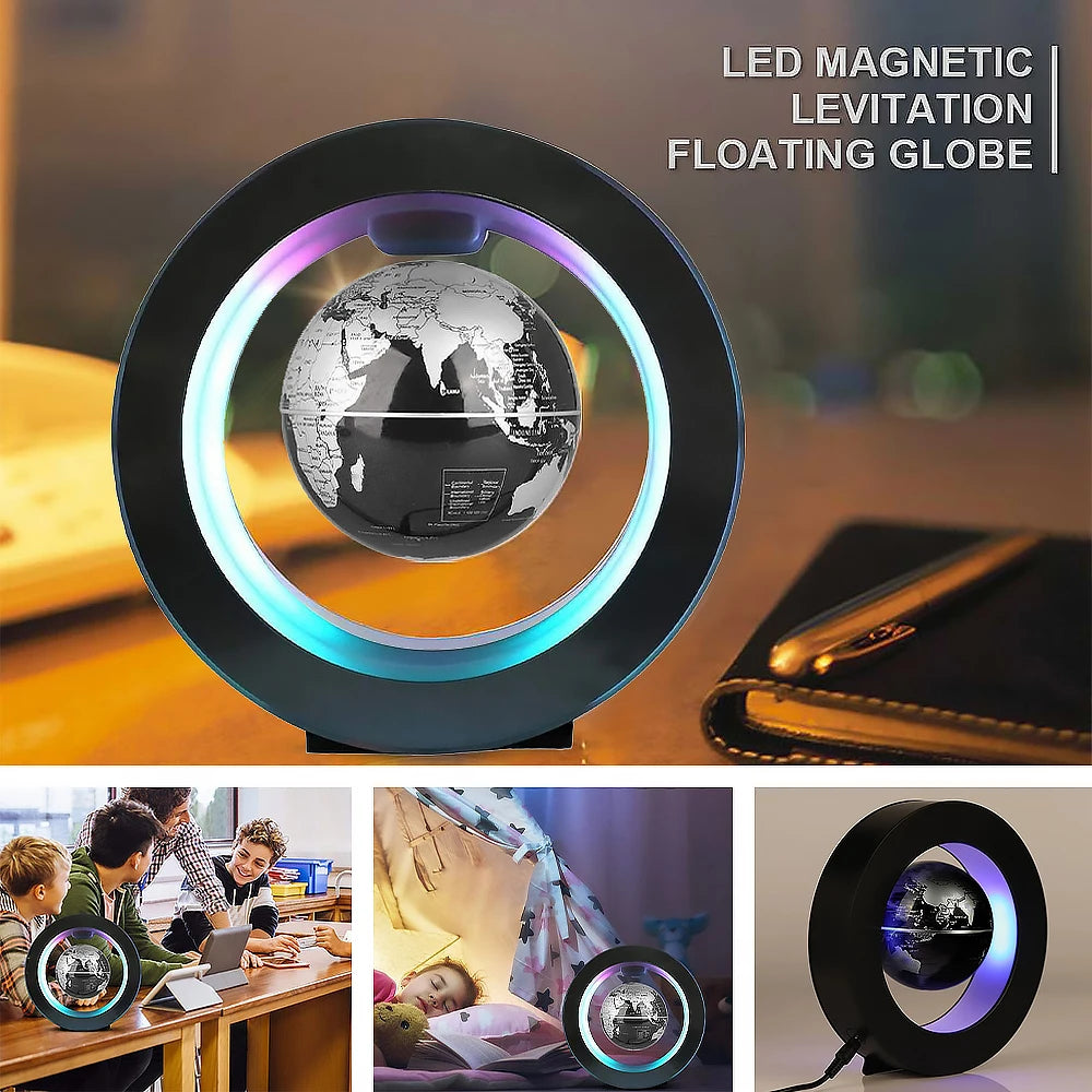 Floating Globe Levitating World Map Rotating Ornament LED Lamp for Bedside Light Novelty Floating Lamp Magnetic Levitation Globe