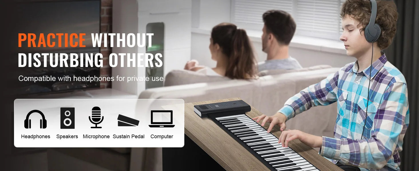 SucceBuy 88 Keys Roll Up Piano 128 Rhythms & Tones Portable Electric Digital Hand Roll Piano for Beginners, Rechargeable Battery
