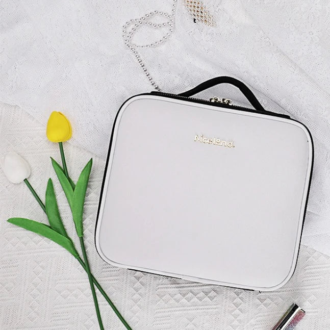Portable LED Makeup Bag with Mirror&Light Large Capacity Travel Cosmetic Organizer Professional Handheld Cosmetic Storage Box