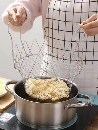 1PC/3PCS Stainless Steel Foldable Multifunctional Fryer Basket French Fry Strainer Kitchen Appliance Is Durable