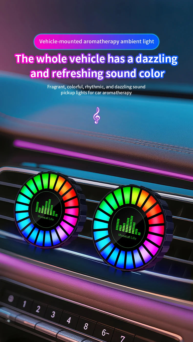 1x Car Music Rhythm Lamp with Fragrance Air Outlet Aromatherapy Air freshener perfume Voice App Control Rhythm Diffuser  RGB