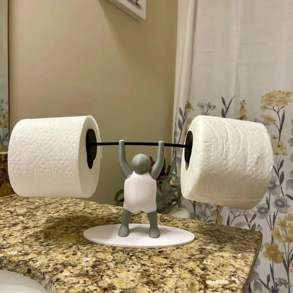 Funny Weightlifter Toilet Roll Holder Space Saving Plastic 3D Printed Toilet Paper Rack Fitness Themed