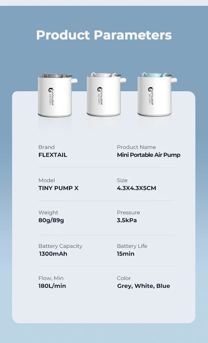 FLEXTAIL Portable Air Pump, Mini Camping Pump with Light, USB-C Charging, Ideal for Sleeping Pads, Air Bed Mattress, Vacuum Bags