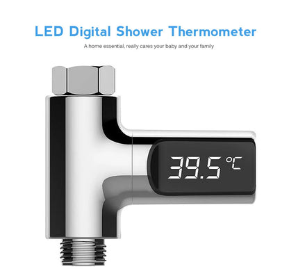 Smart LED Digital Shower Thermometer Kitchen Bathroom Faucet Shower Water Thermometer 360° Rotating Water Flow Power Generation