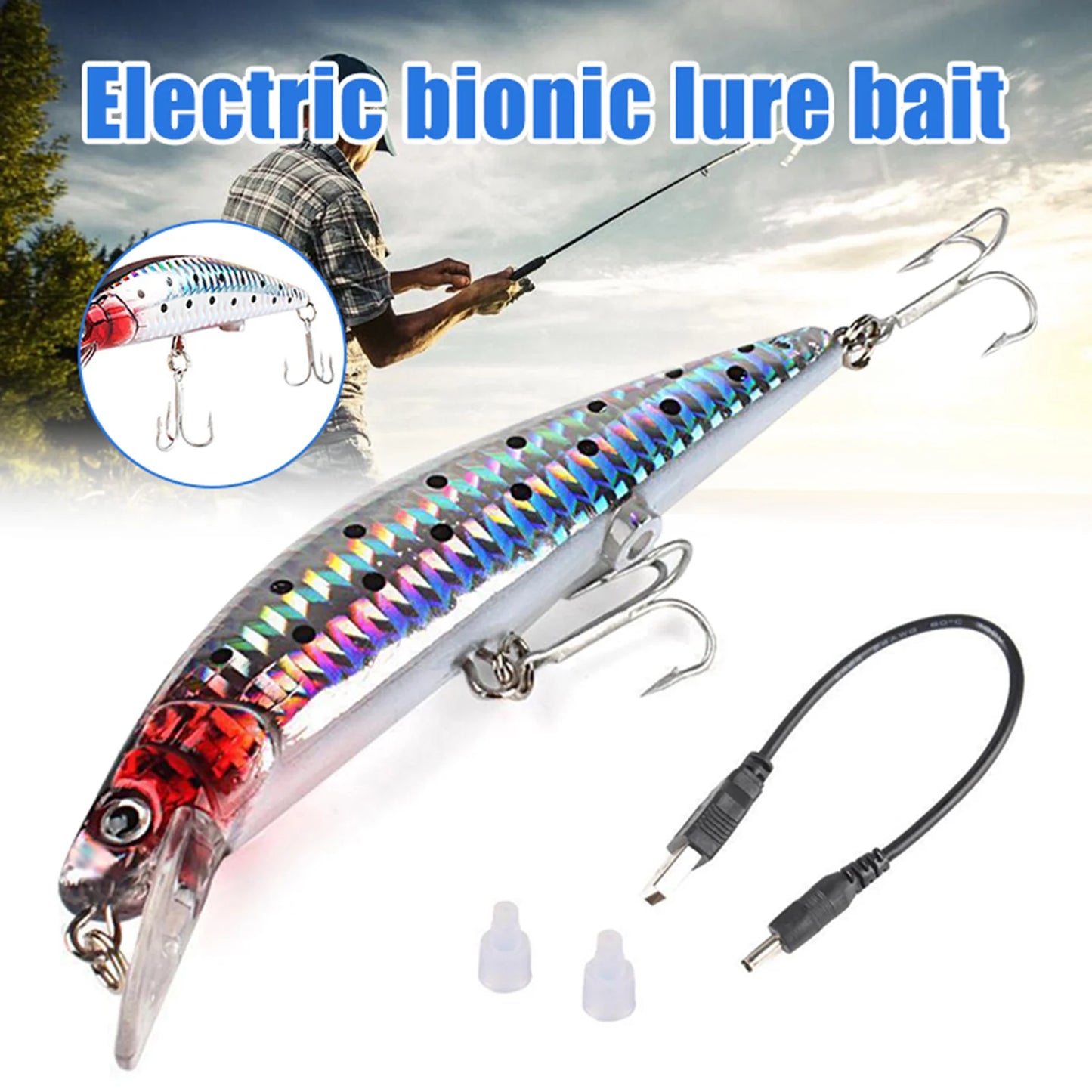 Electric Vibration Fishing Lure USB Charging Water Fish Bait Artificial Swimbait with LED Light for Freshwater Saltwater Fishing