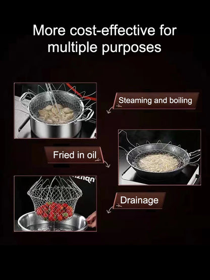 1PC/3PCS Stainless Steel Foldable Multifunctional Fryer Basket French Fry Strainer Kitchen Appliance Is Durable