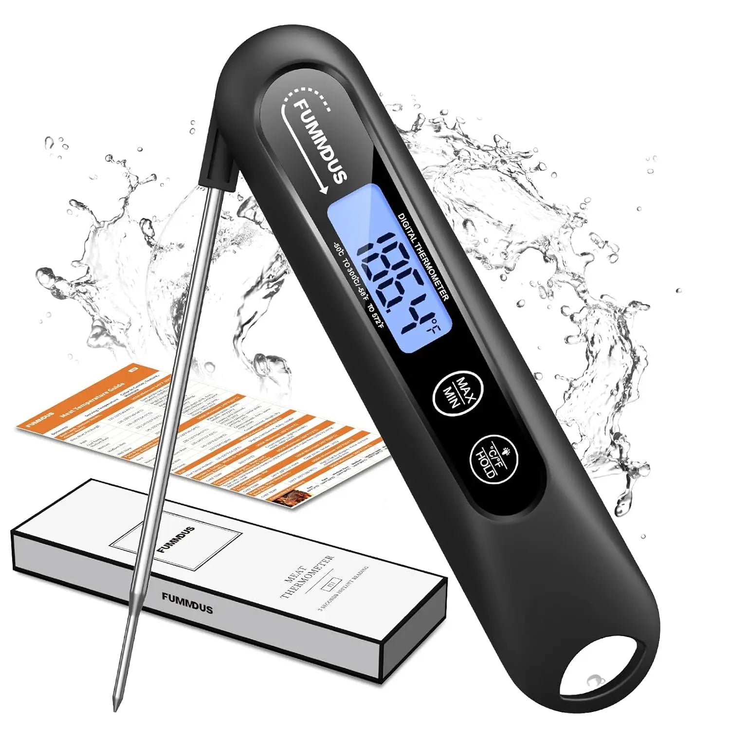 Instant Read Digital Meat Thermometer with Backlight, Foldable Probe for Cooking, BBQ, and Gifts