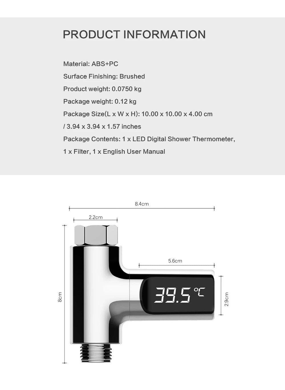 Smart LED Digital Shower Thermometer Kitchen Bathroom Faucet Shower Water Thermometer 360° Rotating Water Flow Power Generation