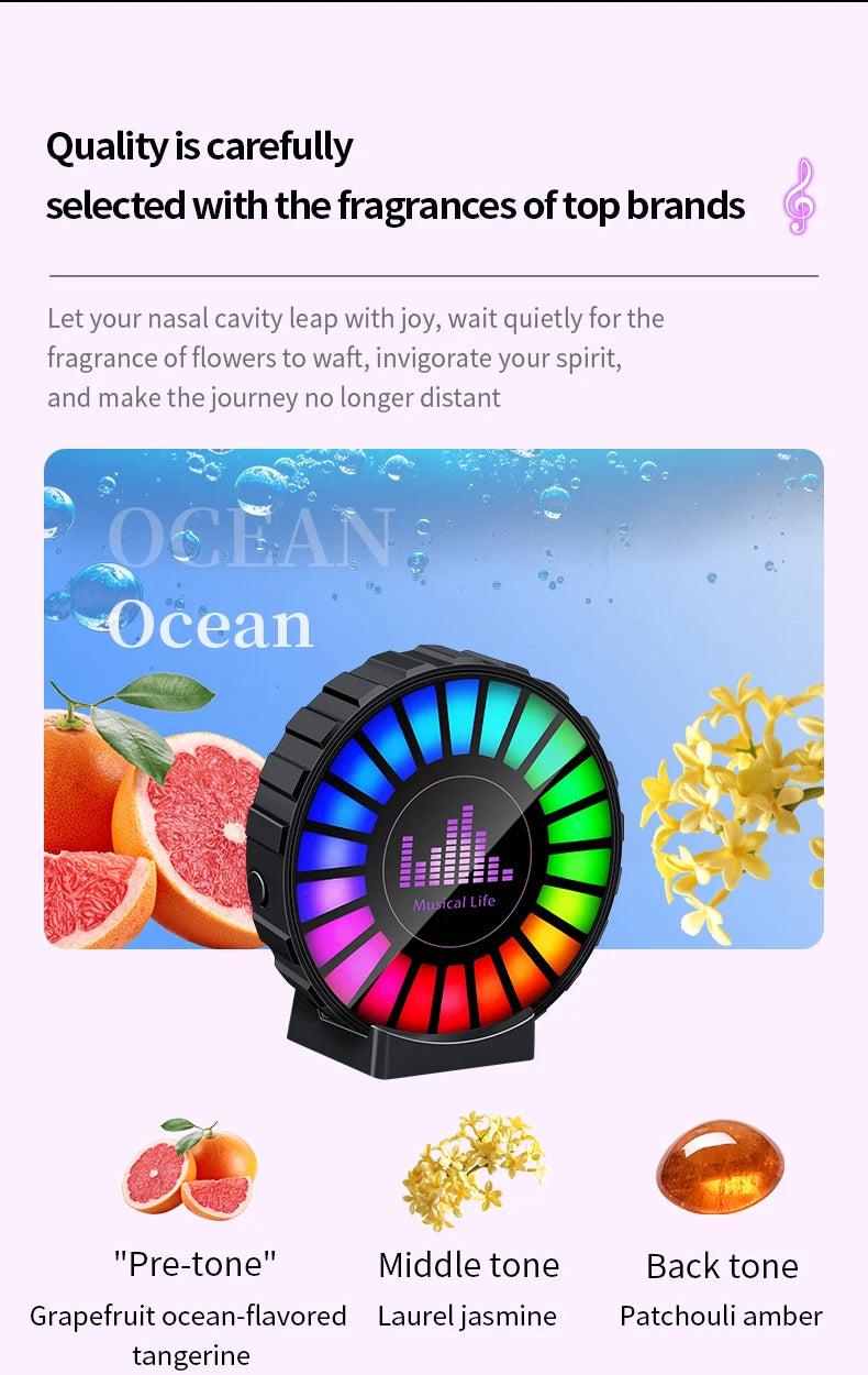 1x Car Music Rhythm Lamp with Fragrance Air Outlet Aromatherapy Air freshener perfume Voice App Control Rhythm Diffuser  RGB