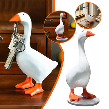 Figurines Goose Key Holder, Resin Goose Statue with Base for Key Hanger,Funny Keychain Hanging Rack for Home Office Table Decor