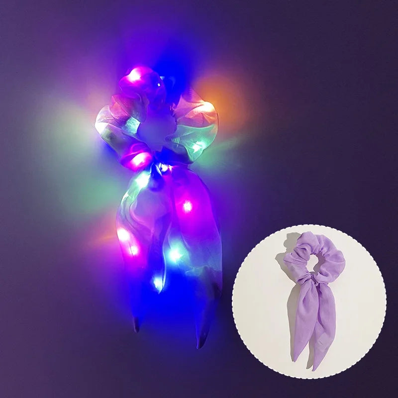 LED Luminous Scrunchies Hairband Women Glowing Elastic Hair Tie Hair Rope Girl Glow in the Dark Party Supplies Hair Accessory