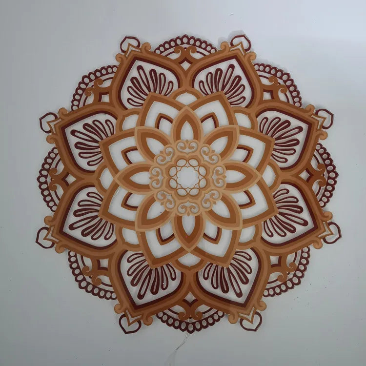 LED Mandala Lotus Lamp Night Light Wall Hanging Ornament Yoga Room Bedroom Home Decoration Accessories Wood Carving Art Statue