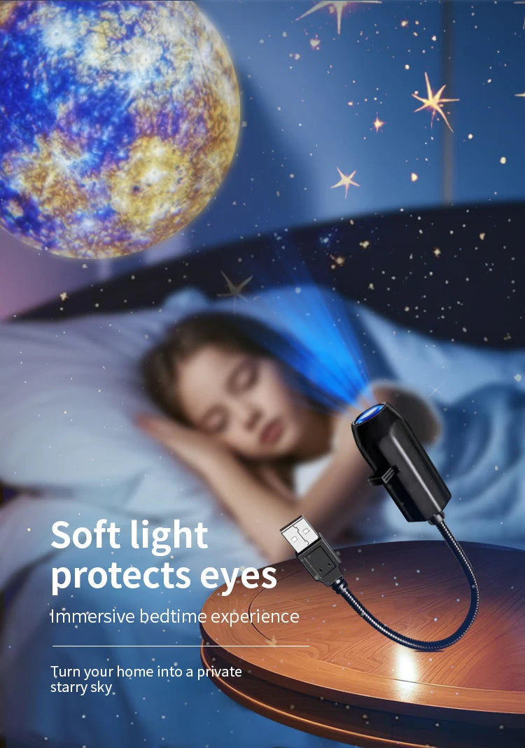 5V USB Projector Light Moon Earth Planet Night Light Switchable Pattern LED Projector Lamp for Room Ceiling Window Wall Decor