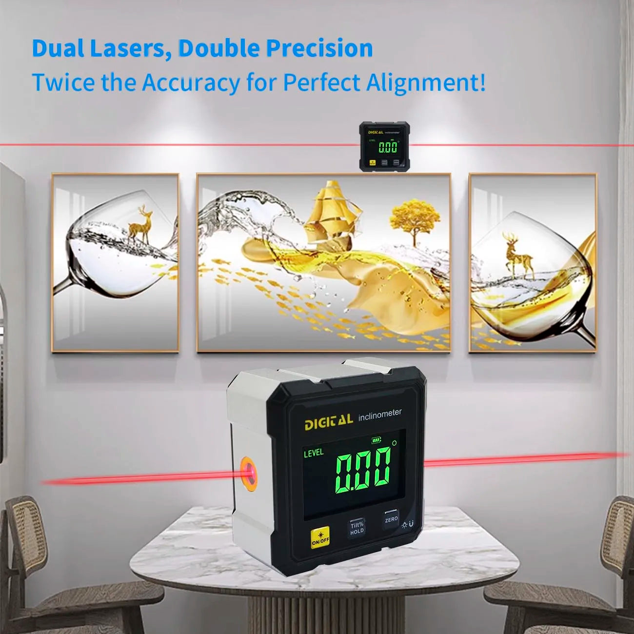 SHANHR Digital Angle Finder with Electronic Laser 4-Side Strong Magnetic Angle Gauge Woodworking Measuring Tool