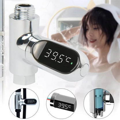 Smart LED Digital Shower Thermometer Kitchen Bathroom Faucet Shower Water Thermometer 360° Rotating Water Flow Power Generation
