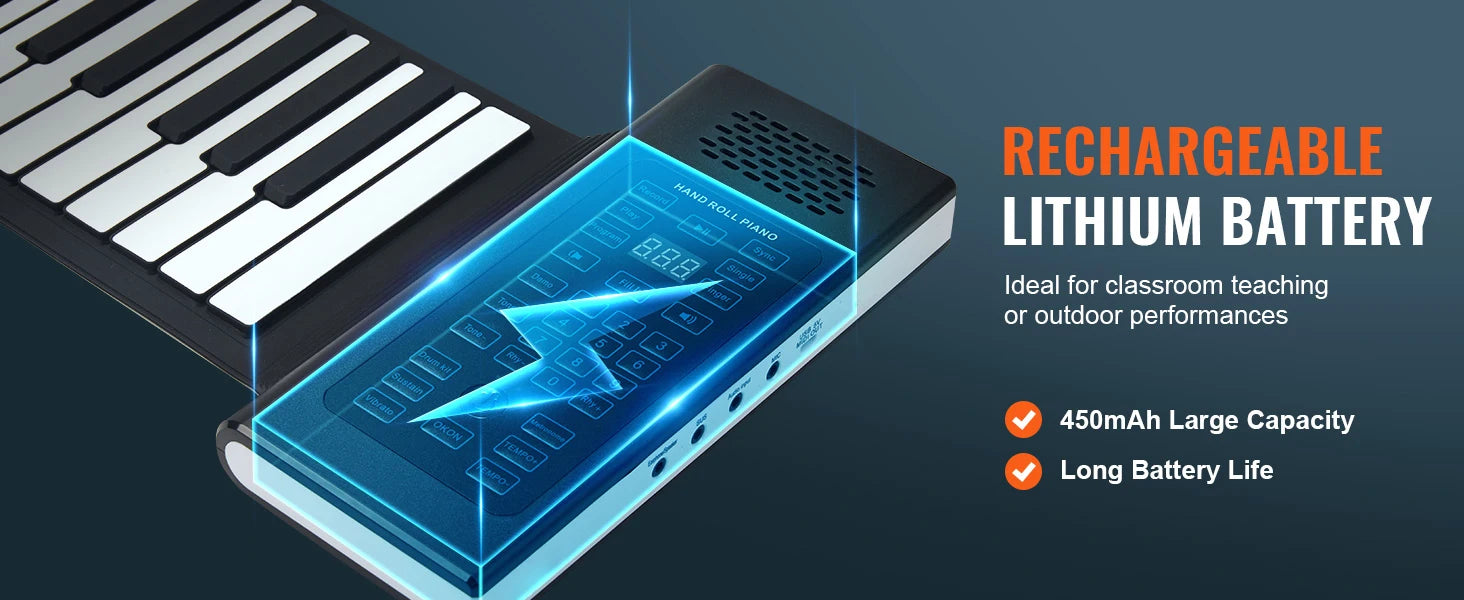 SucceBuy 88 Keys Roll Up Piano 128 Rhythms & Tones Portable Electric Digital Hand Roll Piano for Beginners, Rechargeable Battery