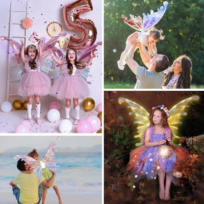 DIY Electric Fairy Wings for Girls, Light Up Moving Butterfly Wings with LED Lights and Music, Halloween，Christmas Gift