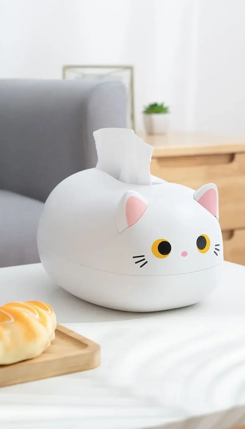Kawaii Cat Tissue Box Livingroom Napkin Storage Box Kitchen Paper Container Desktop Toilet Paper Holder for Bathroom Dormitory
