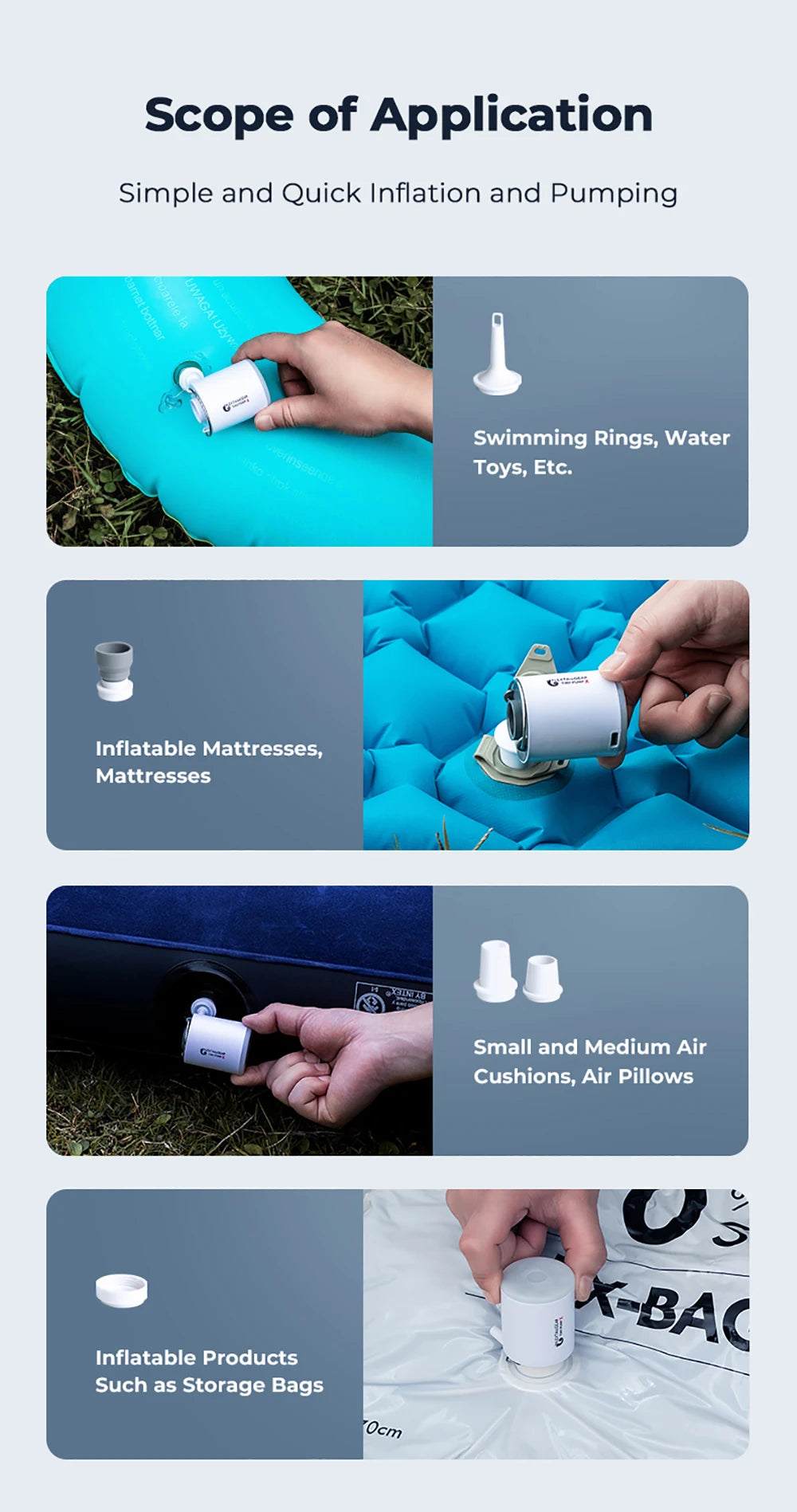 FLEXTAIL Portable Air Pump, Mini Camping Pump with Light, USB-C Charging, Ideal for Sleeping Pads, Air Bed Mattress, Vacuum Bags