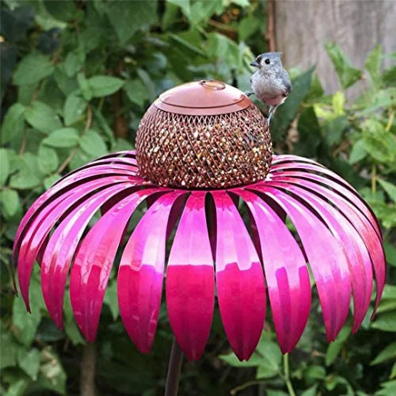 【Hot Cake】Red Bird Feeder Bottle With Stand Outdoor Garden Flower Shaped Bird Feeder Easy To Use