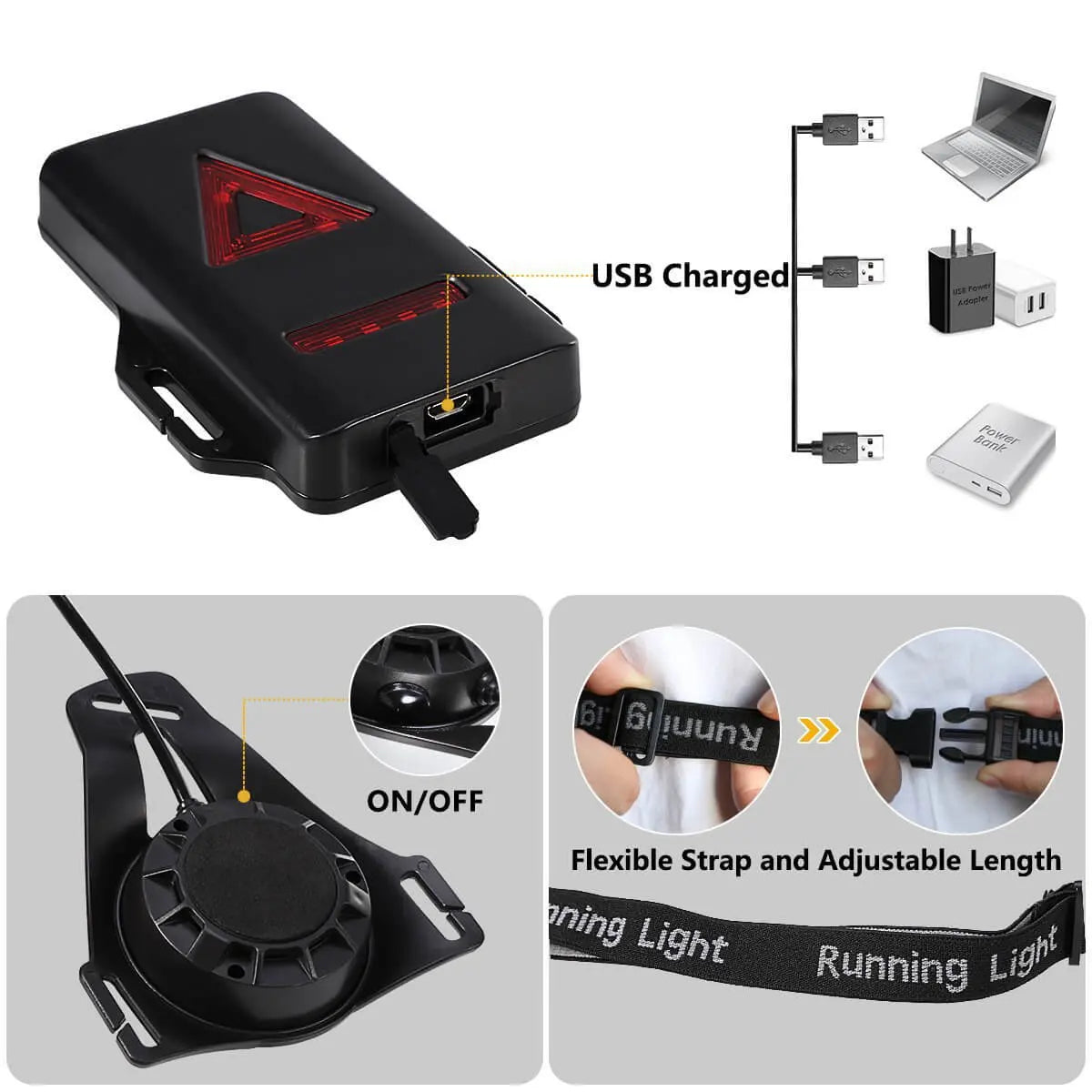 1pc Outdoor  Night Running USB ChargingLights LED Chest Lamp Back Warning Light for Camping Hiking Running Jogging Adventure