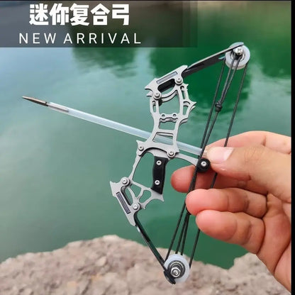 1set Mini Bow and Arrow Miniature Compound Bow Recurve Bow Stainless Steel Soldier Small Bow Archery Decompression Toys Gifts