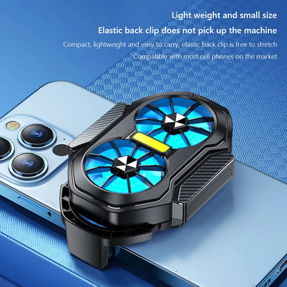 Dual Fan Mobile Phone Cooler Plug-in/Rechargeable Phone Cooler Air Cooling Type-C with Blue Light for Android Smartphones iPhone