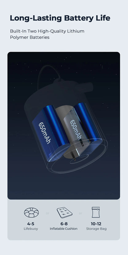FLEXTAIL Portable Air Pump, Mini Camping Pump with Light, USB-C Charging, Ideal for Sleeping Pads, Air Bed Mattress, Vacuum Bags