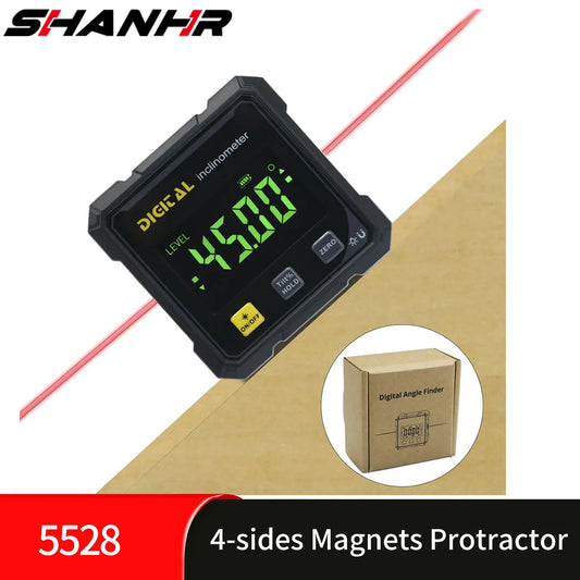 SHANHR Digital Angle Finder with Electronic Laser 4-Side Strong Magnetic Angle Gauge Woodworking Measuring Tool