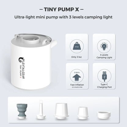 FLEXTAIL Portable Air Pump, Mini Camping Pump with Light, USB-C Charging, Ideal for Sleeping Pads, Air Bed Mattress, Vacuum Bags
