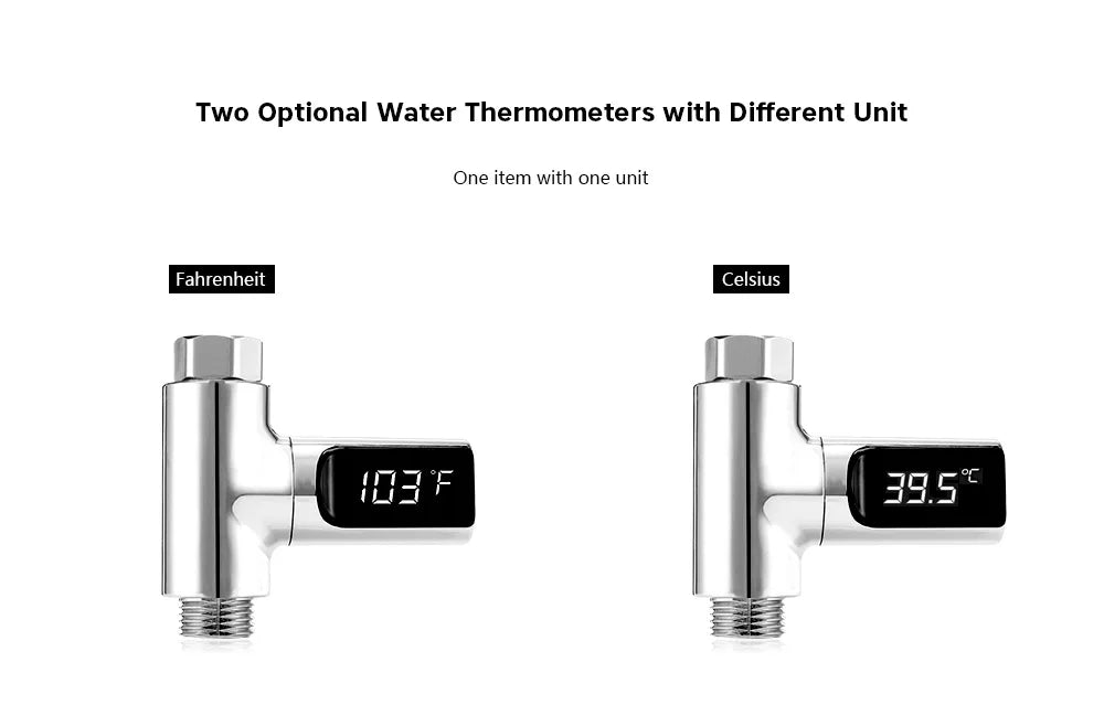 Smart LED Digital Shower Thermometer Kitchen Bathroom Faucet Shower Water Thermometer 360° Rotating Water Flow Power Generation