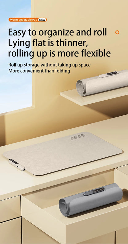 TINSOL Food Warmer Pad Foldable Silicone Heating Pad Portable Meal Cart Insulation Pad 8-Level Temperature Adjustment