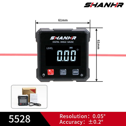 SHANHR Digital Angle Finder with Electronic Laser 4-Side Strong Magnetic Angle Gauge Woodworking Measuring Tool