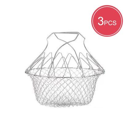 1PC/3PCS Stainless Steel Foldable Multifunctional Fryer Basket French Fry Strainer Kitchen Appliance Is Durable