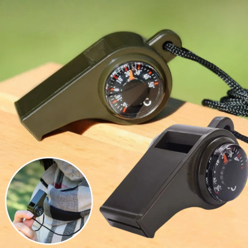 3-in-1 emergency survival whistle, compass, thermometer, referee cheerleading whistle, sports supplies
