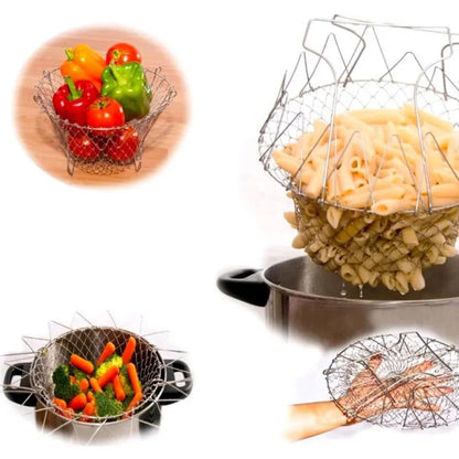 1PC/3PCS Stainless Steel Foldable Multifunctional Fryer Basket French Fry Strainer Kitchen Appliance Is Durable