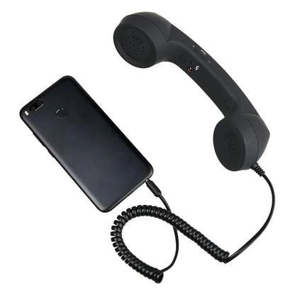 Vintage Retro Telephone Handset Cell Phone Receiver MIC Microphone for Cellphone Smartphone, 3.5 mm Socket (Black)