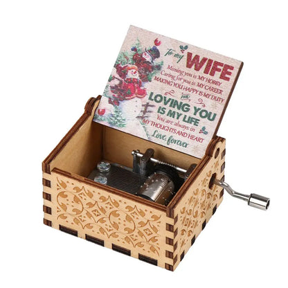 Vintage Engraving Wooden Music Box Hand-cranked Music Box Can't Help Falling in Love Music Box Wife Birthday Valentines Day Gift