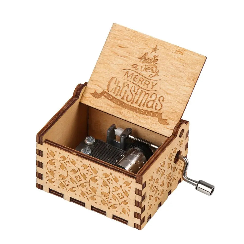 Vintage Engraving Wooden Music Box Hand-cranked Music Box Can't Help Falling in Love Music Box Wife Birthday Valentines Day Gift