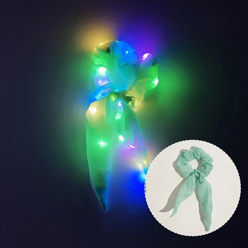LED Luminous Scrunchies Hairband Women Glowing Elastic Hair Tie Hair Rope Girl Glow in the Dark Party Supplies Hair Accessory