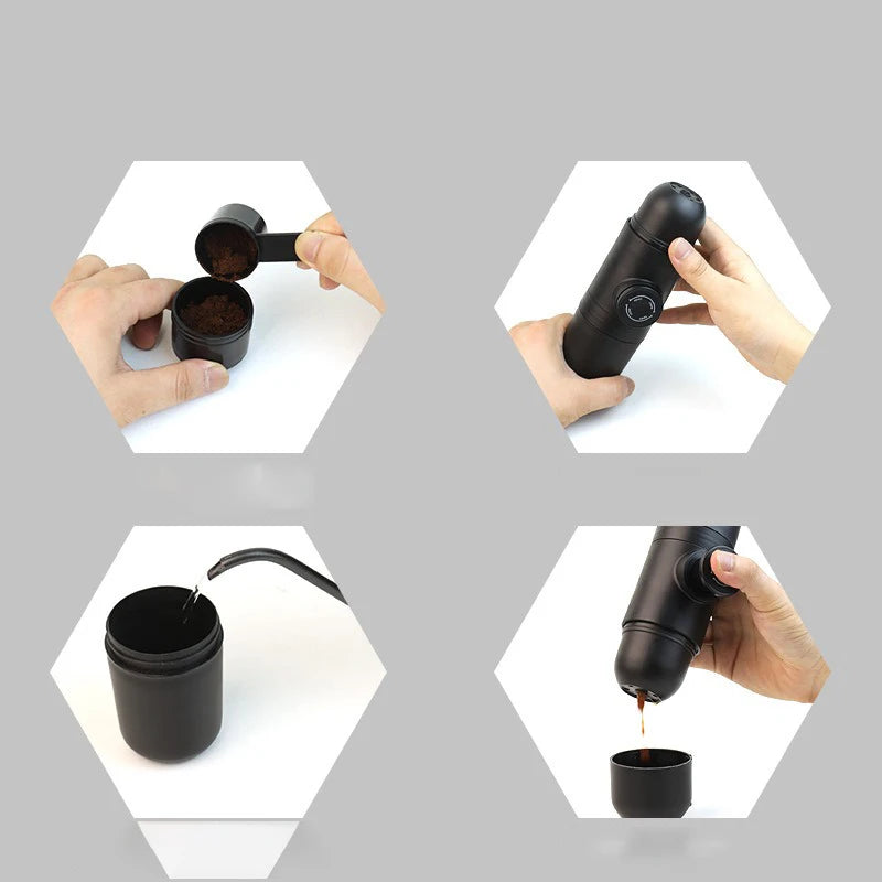 Manual pressurized coffee machine, small and portable handheld espresso machine for household, travel, and picnic use