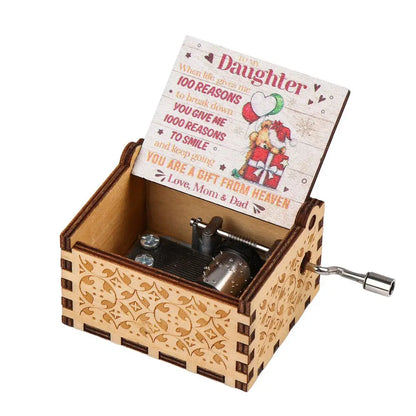 Vintage Engraving Wooden Music Box Hand-cranked Music Box Can't Help Falling in Love Music Box Wife Birthday Valentines Day Gift