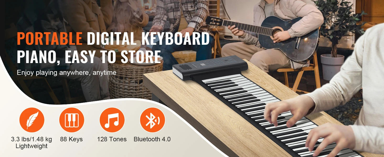 SucceBuy 88 Keys Roll Up Piano 128 Rhythms & Tones Portable Electric Digital Hand Roll Piano for Beginners, Rechargeable Battery