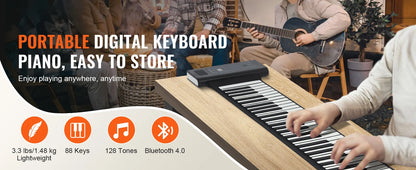SucceBuy 88 Keys Roll Up Piano 128 Rhythms & Tones Portable Electric Digital Hand Roll Piano for Beginners, Rechargeable Battery