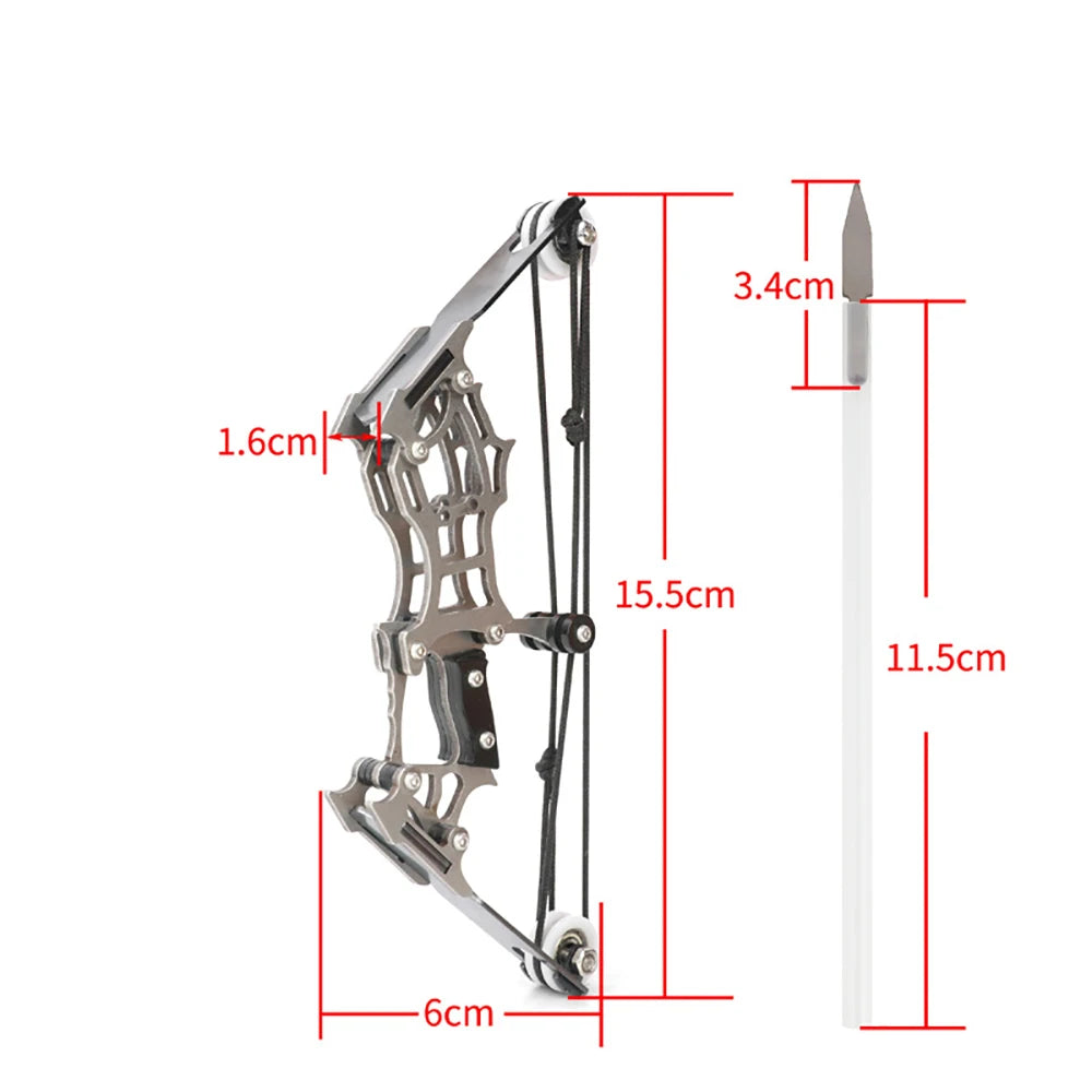 1set Mini Bow and Arrow Miniature Compound Bow Recurve Bow Stainless Steel Soldier Small Bow Archery Decompression Toys Gifts